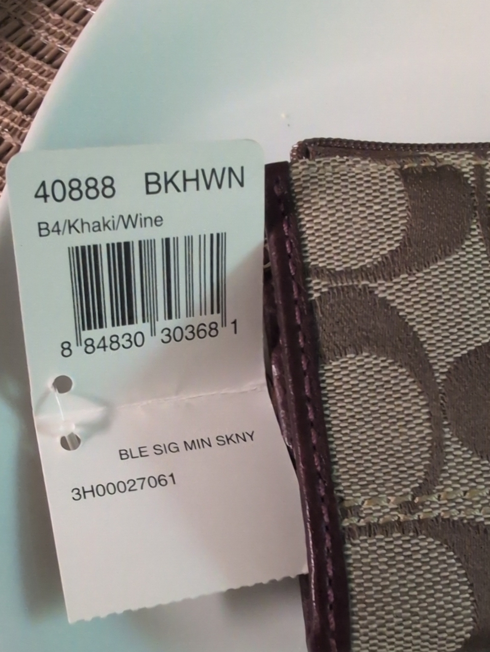 Coach Canvas Mini Signature Coin Pouch in Brown and Burgundy Trim - Picture 2 of 5
